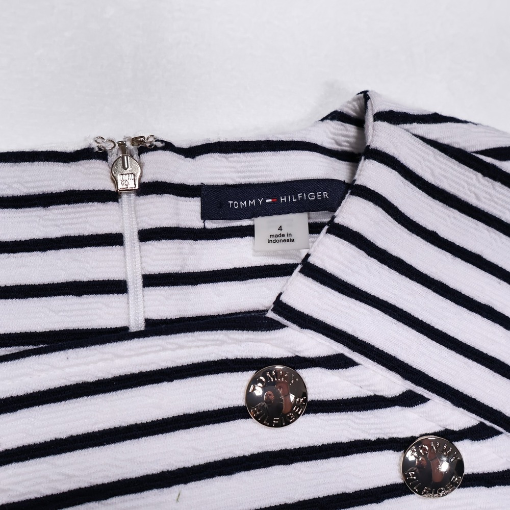 NWT TOMMY HILFIGER Women's 4 Black White‎ Striped Sleeveless Midi Sheath Dress - Picture 3 of 10